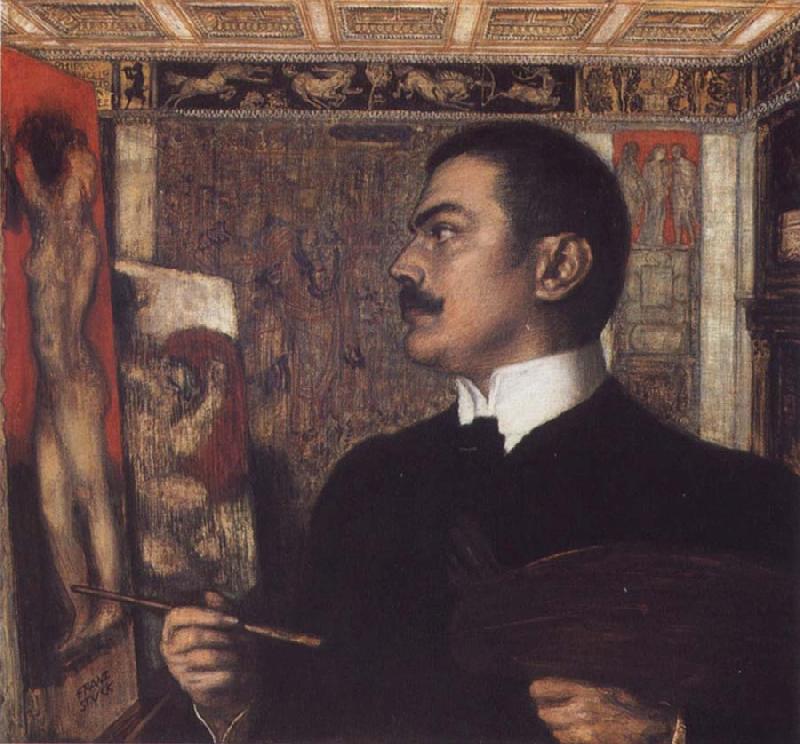 Franz von Stuck Self-Portrait at the Easel oil painting picture